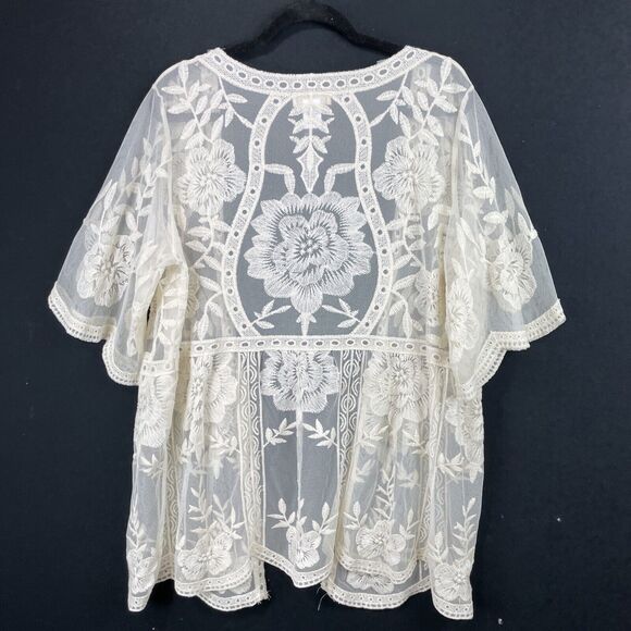 Entro Lace Cardigan SZ Medium Off White Cottagecore Dainty Coquette Short Sleeve - Picture 5 of 11